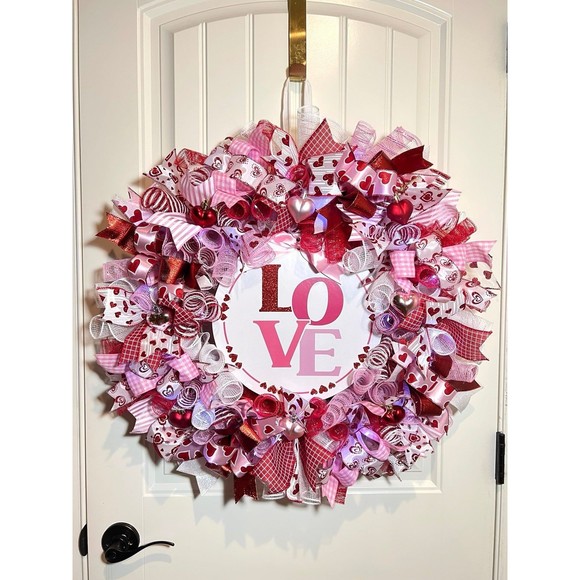 XL Handmade Valentine’s LOVE Ribbon Prelit Wreath 26 ins LED XLW4 - Picture 11 of 11